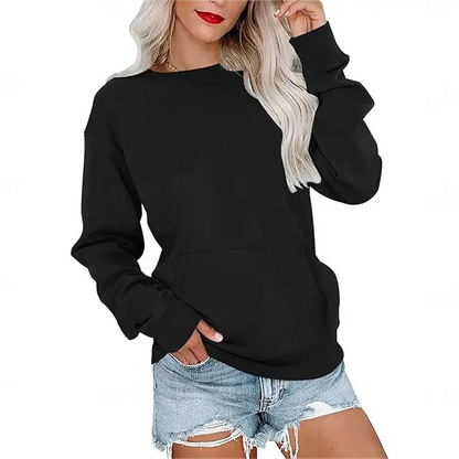Women's Oversized Crewneck Sweatshirt with Kangaroo Pocket | Soft Fleece Pullover Casual Long Sleeve Top