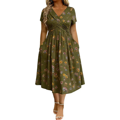 Floral V-neck dress with a twist at the waist- elegant and casual for any occasion
