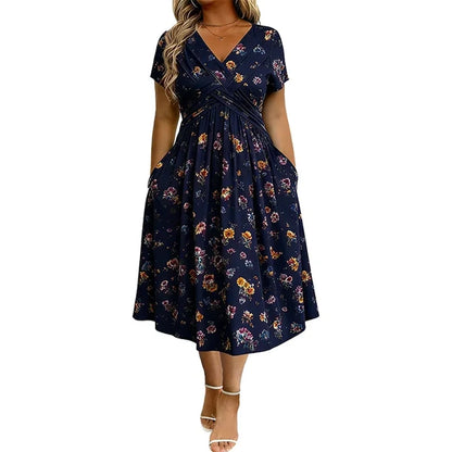 Floral V-neck dress with a twist at the waist- elegant and casual for any occasion