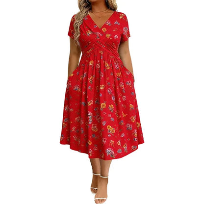 Floral V-neck dress with a twist at the waist- elegant and casual for any occasion