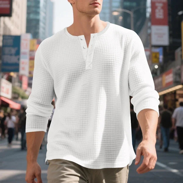 Men's Waffle Knit Long Sleeve Henley Shirt