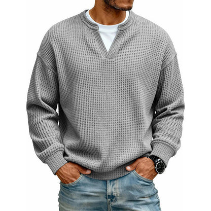 Men's Layered Comfort Waffle Knit Pullover – Soft Thermal Long Sleeve Sweater