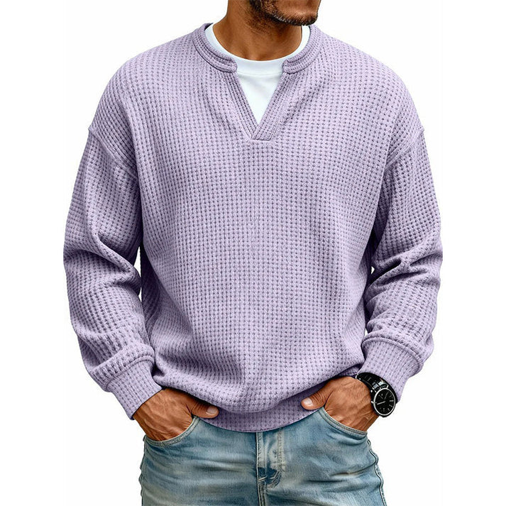 Men's Layered Comfort Waffle Knit Pullover – Soft Thermal Long Sleeve Sweater