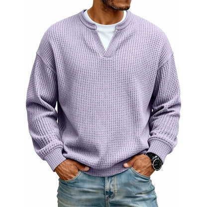 Men's Layered Comfort Waffle Knit Pullover – Soft Thermal Long Sleeve Sweater