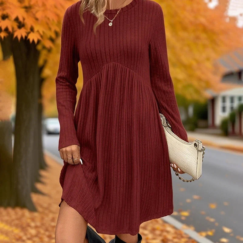 Women's Ribbed Knit A-Line Midi Dress