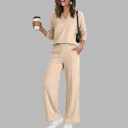 🎉 2 Pieces, Endless Possibilities | Women's V-Neck Top & Wide-Leg Pants Set