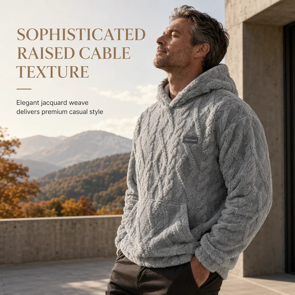 Men's Winter Fleece Lined   Hoodie Jacquard Pattern   Long Sleeve Pullover   Sweatshirt for Casual   Outdoor Wear