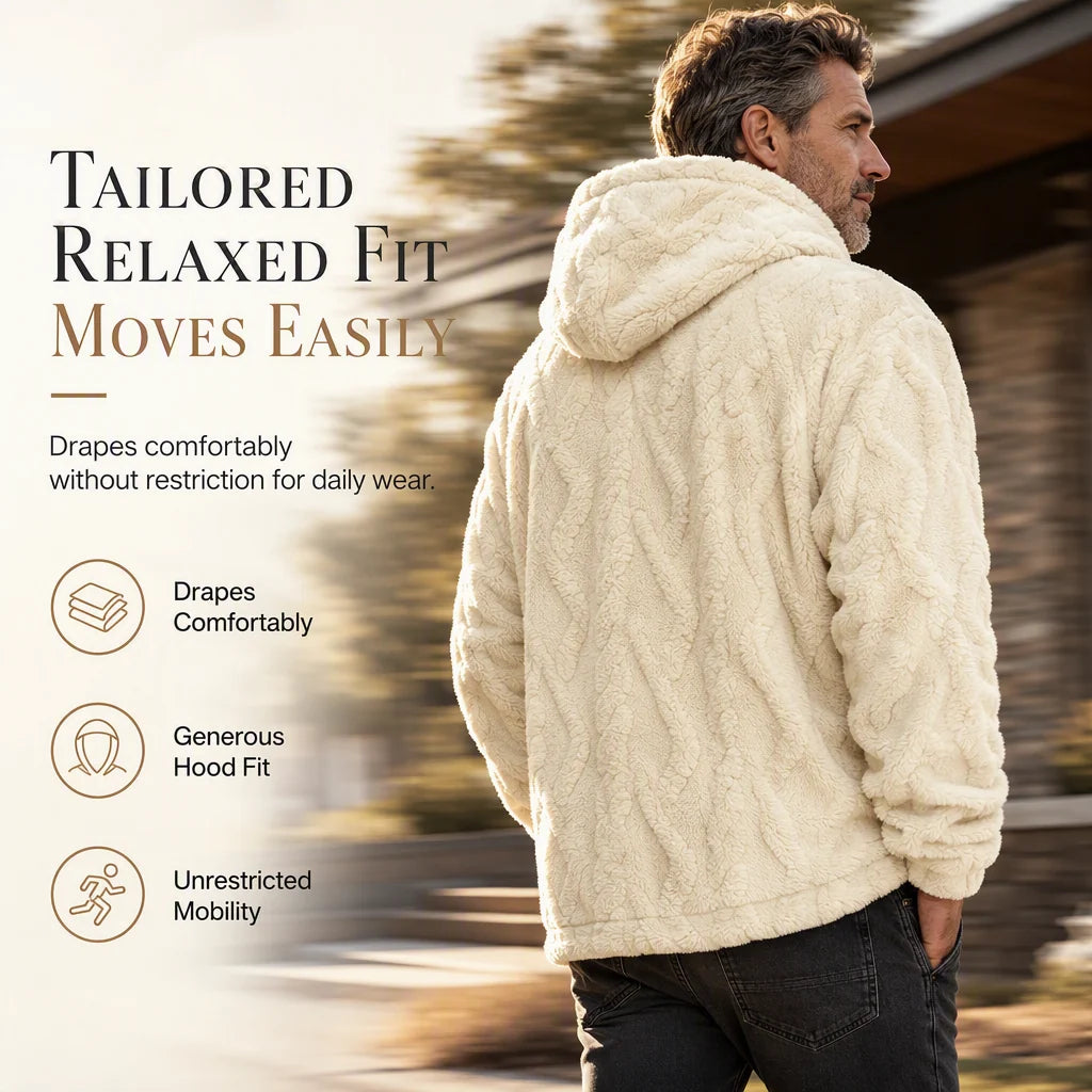 Men's Winter Fleece Lined   Hoodie Jacquard Pattern   Long Sleeve Pullover   Sweatshirt for Casual   Outdoor Wear