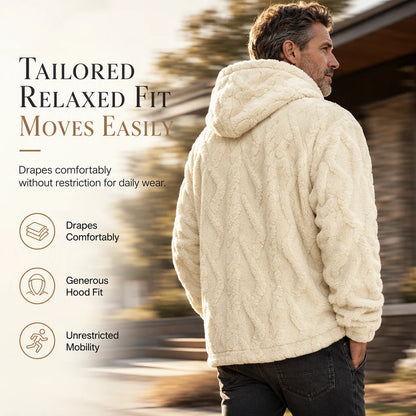 Men's Winter Fleece Lined   Hoodie Jacquard Pattern   Long Sleeve Pullover   Sweatshirt for Casual   Outdoor Wear