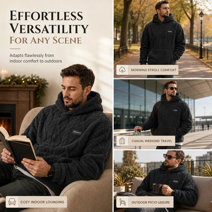 Men's Winter Fleece Lined   Hoodie Jacquard Pattern   Long Sleeve Pullover   Sweatshirt for Casual   Outdoor Wear