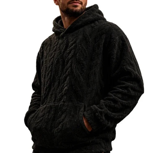 Men's Winter Fleece Lined   Hoodie Jacquard Pattern   Long Sleeve Pullover   Sweatshirt for Casual   Outdoor Wear