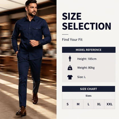 Men Two Piece Polyester Shirt Pants Set