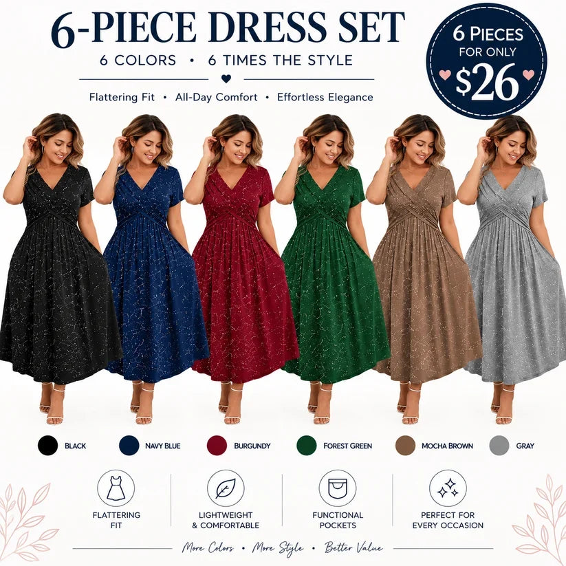 Women's Elegant V-Neck   Twist Front Dress